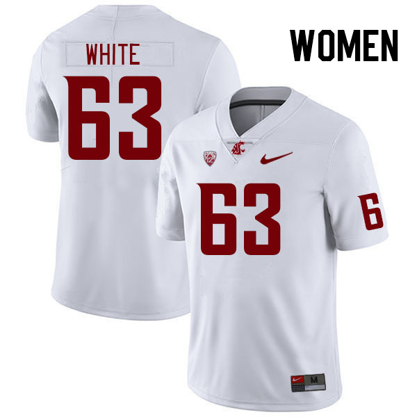 Women #63 Cody White Washington State Cougars College Football Jerseys Stitched Sale-White - Click Image to Close
